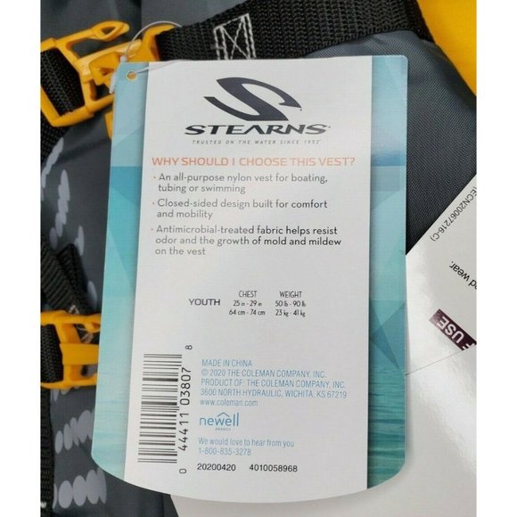 Stearns Infinity Series Coastguard Approved Antimicrobial Youth 50-90Lb Lifevest - Picture 8 of 12